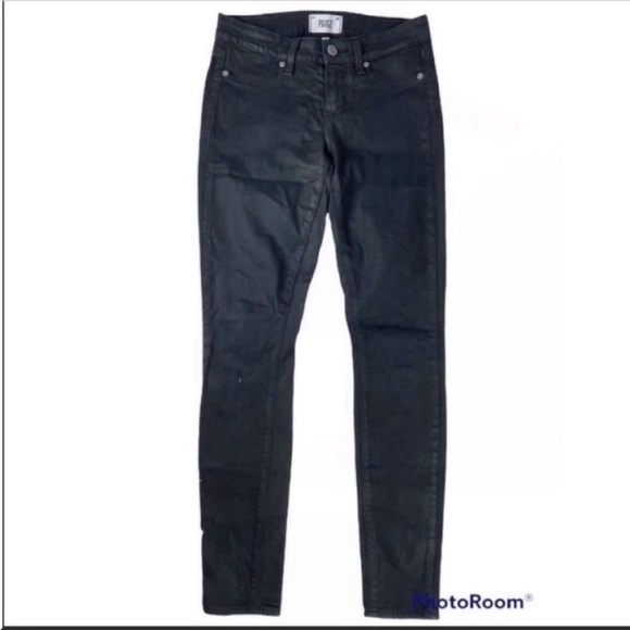 {SOLD} PAIGE Verdugo Ultra Skinny Black Shiny Jeans Size 25 - Picture 2 of 8